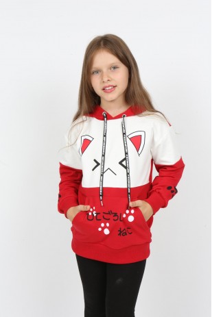 Kız Çocuk Garnili Cepli Baskılı Sweatshirt