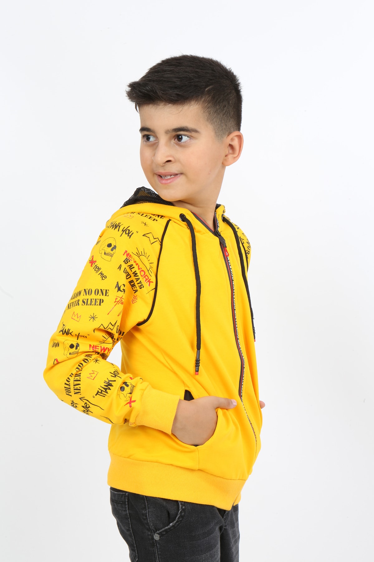 Erkek Çocuk Fermuarlı Kapüşonlu Cepli Sweatshirt