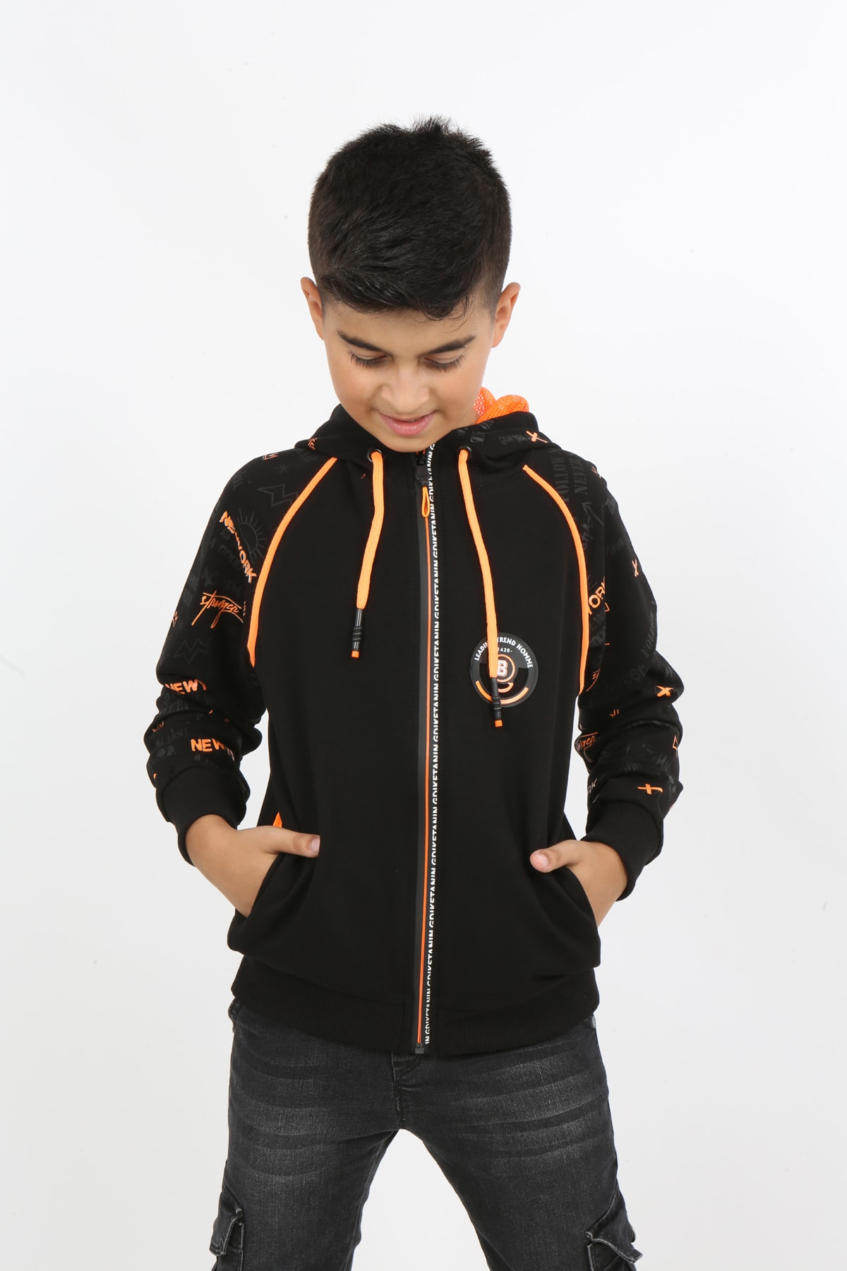 Erkek Çocuk Fermuarlı Kapüşonlu Cepli Sweatshirt