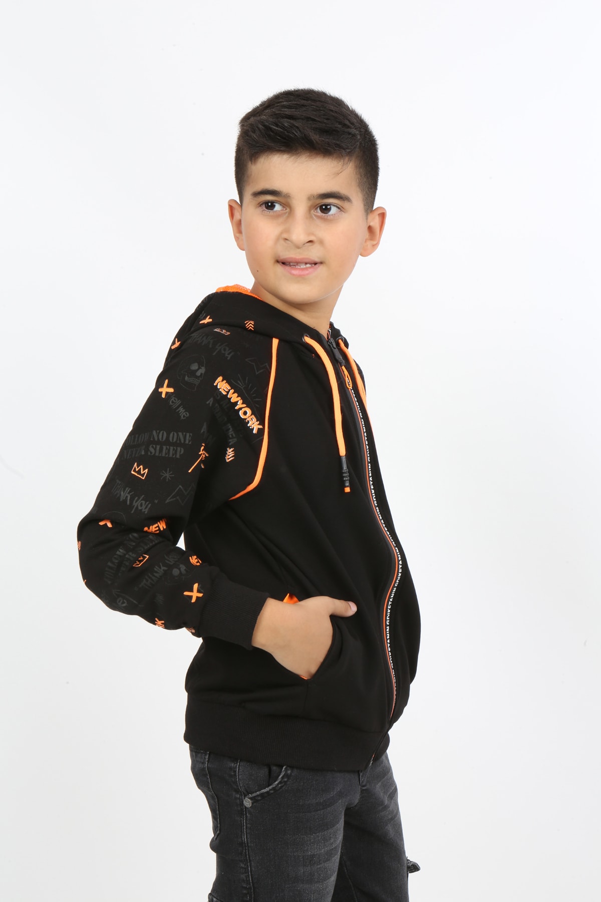 Erkek Çocuk Fermuarlı Kapüşonlu Cepli Sweatshirt