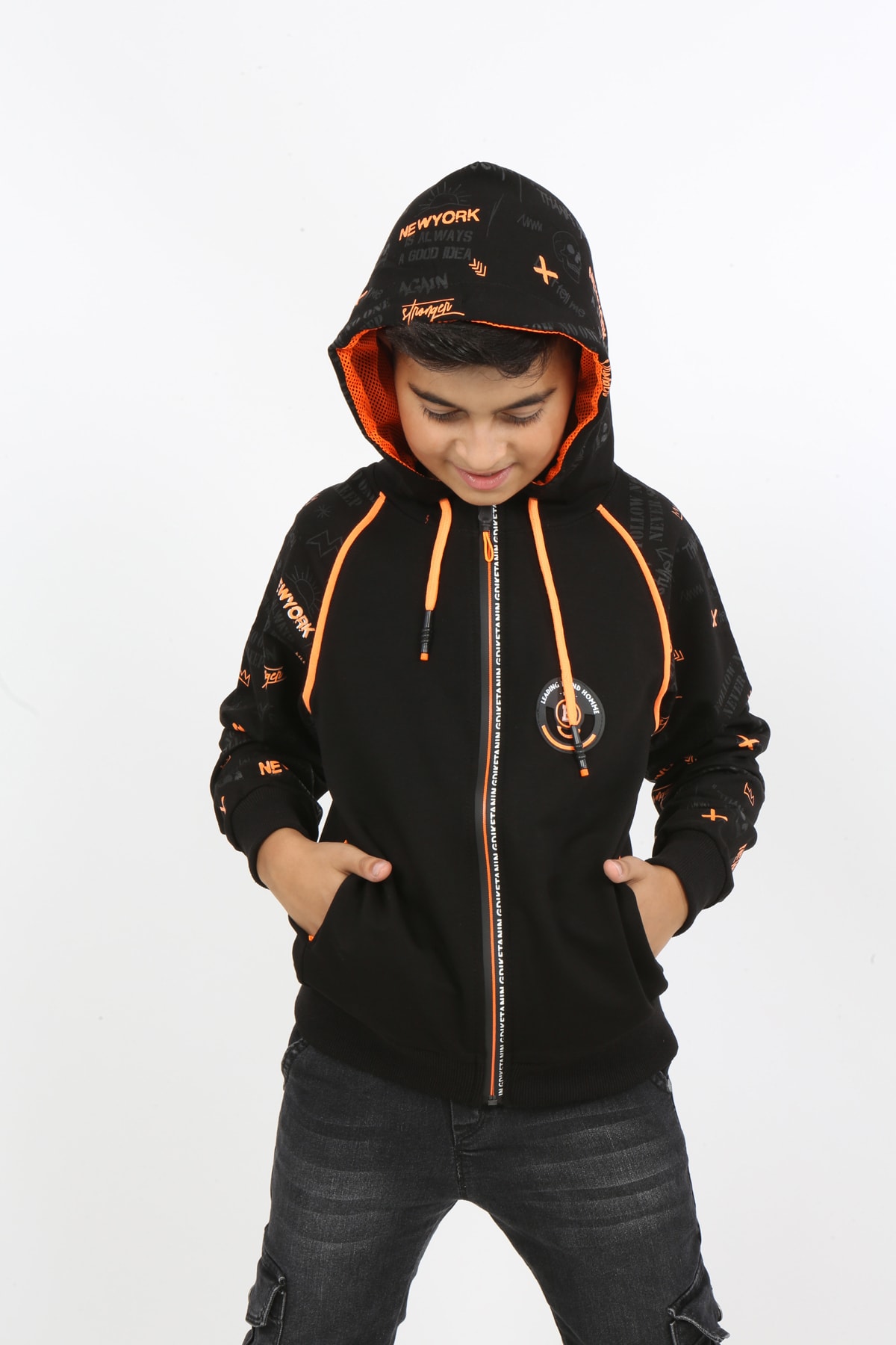 Erkek Çocuk Fermuarlı Kapüşonlu Cepli Sweatshirt