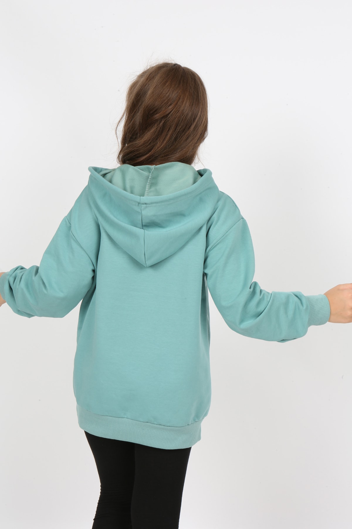 Kız Çocuk Baskılı Kapüşonlu Cepli Sweatshirt