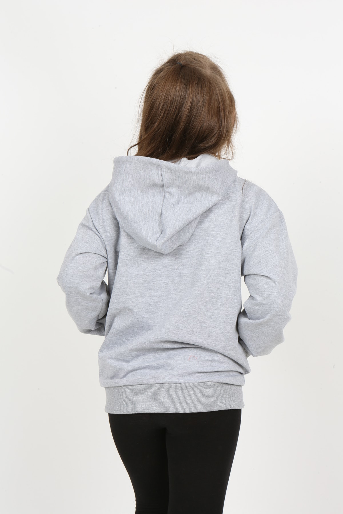 Kız Çocuk Baskılı Kapüşonlu Cepli Sweatshirt