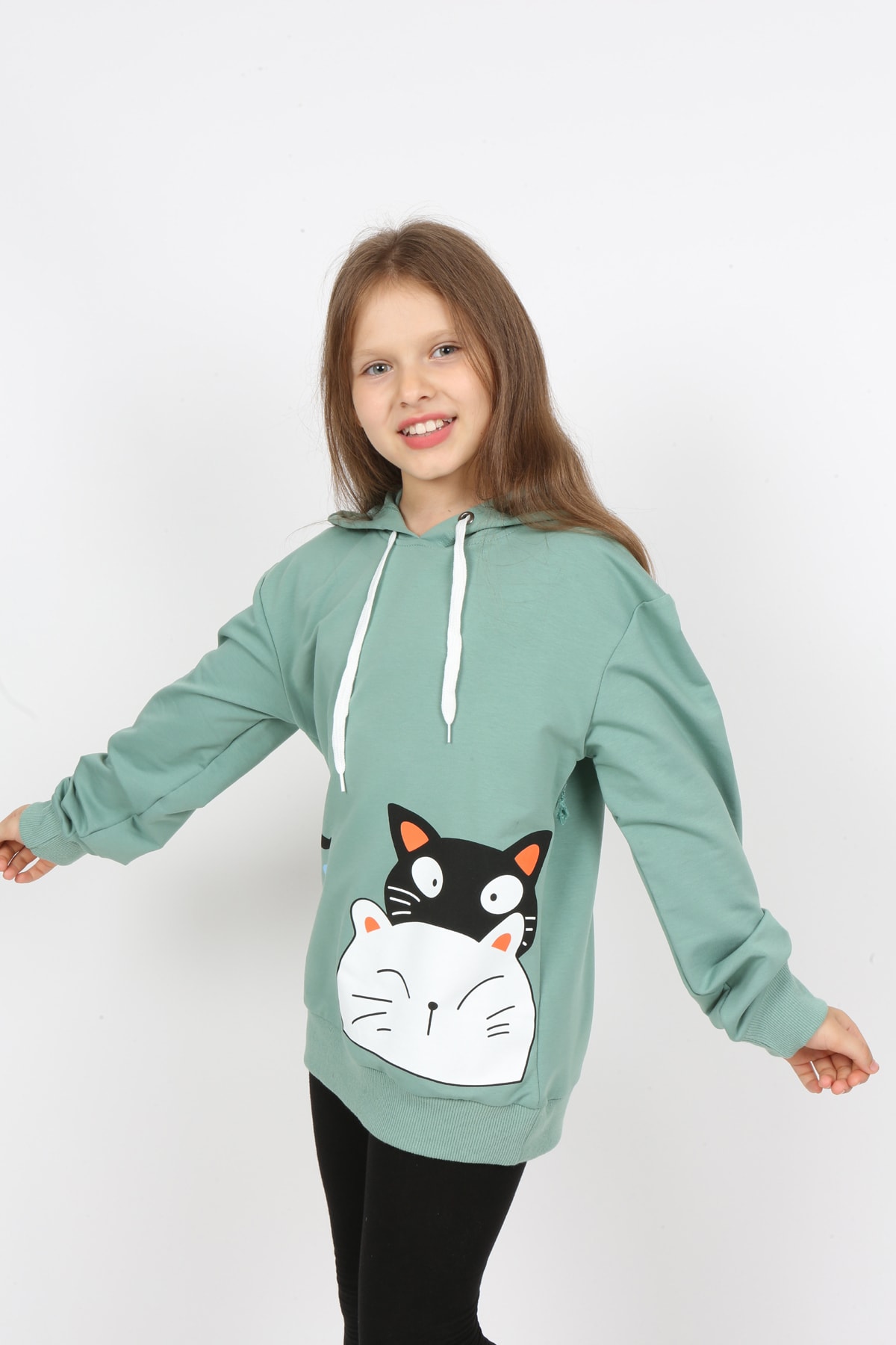 سويت شيرت بغطاء رأس مطبوع للفتيات من I&k Şımarık Kids