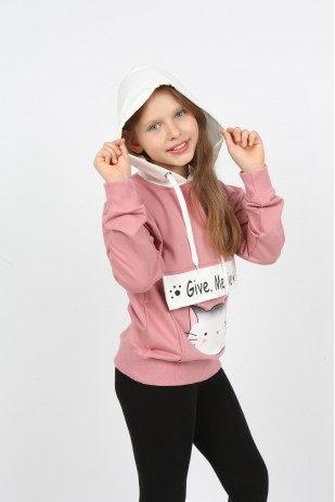 I&k Şımarık Kids سويت شيرت مطبوع بجيب مقنع للفتيات