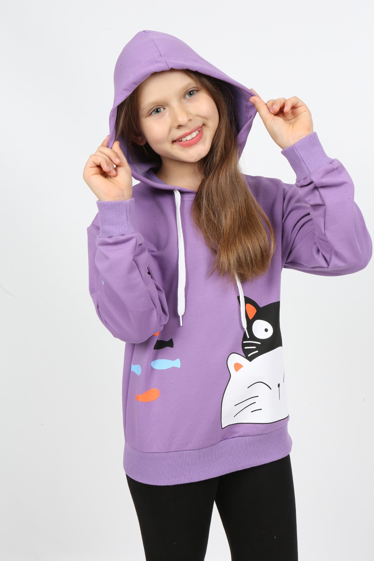 سويت شيرت بغطاء رأس مطبوع للفتيات من I&k Şımarık Kids
