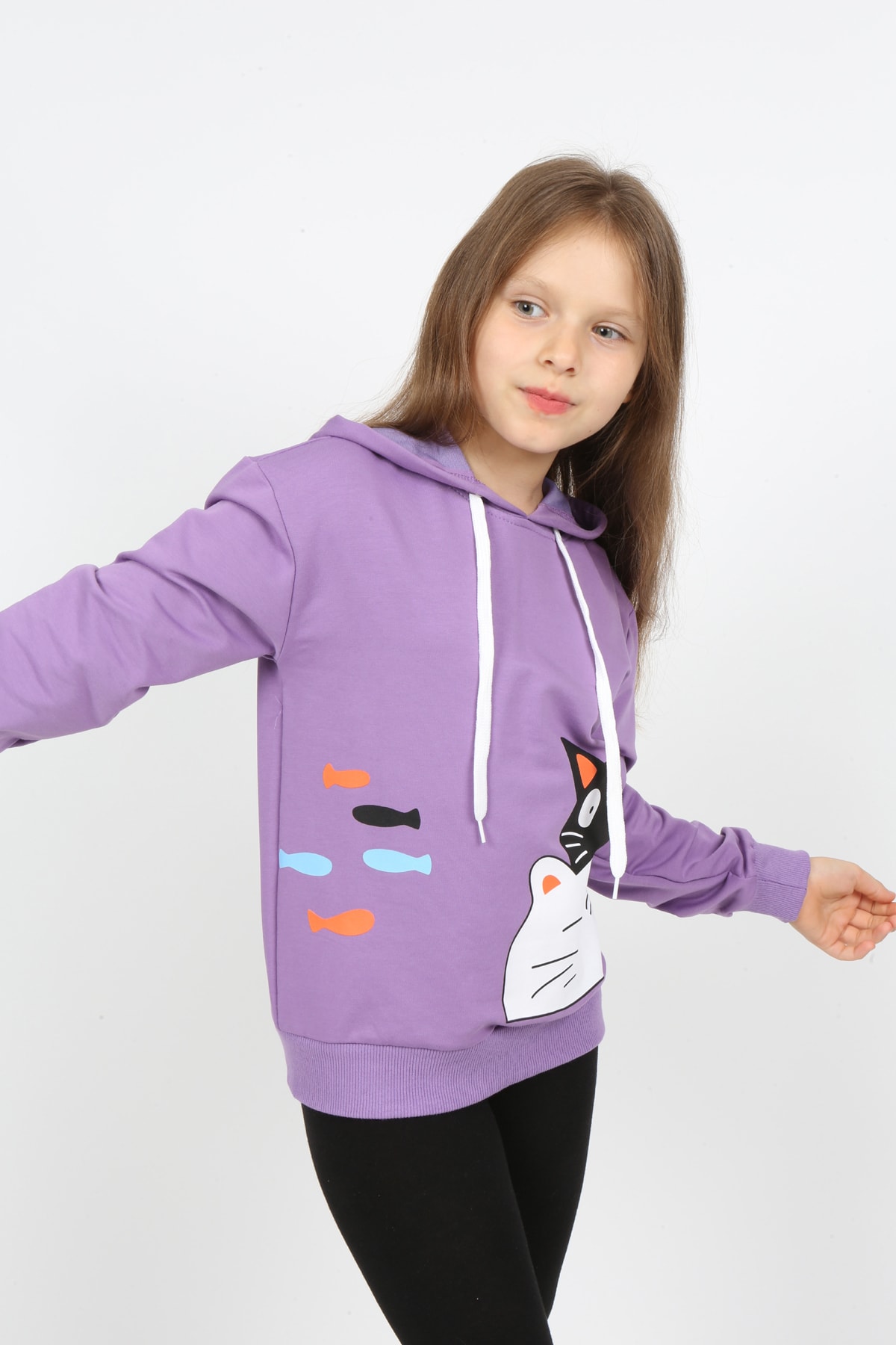 سويت شيرت بغطاء رأس مطبوع للفتيات من I&k Şımarık Kids