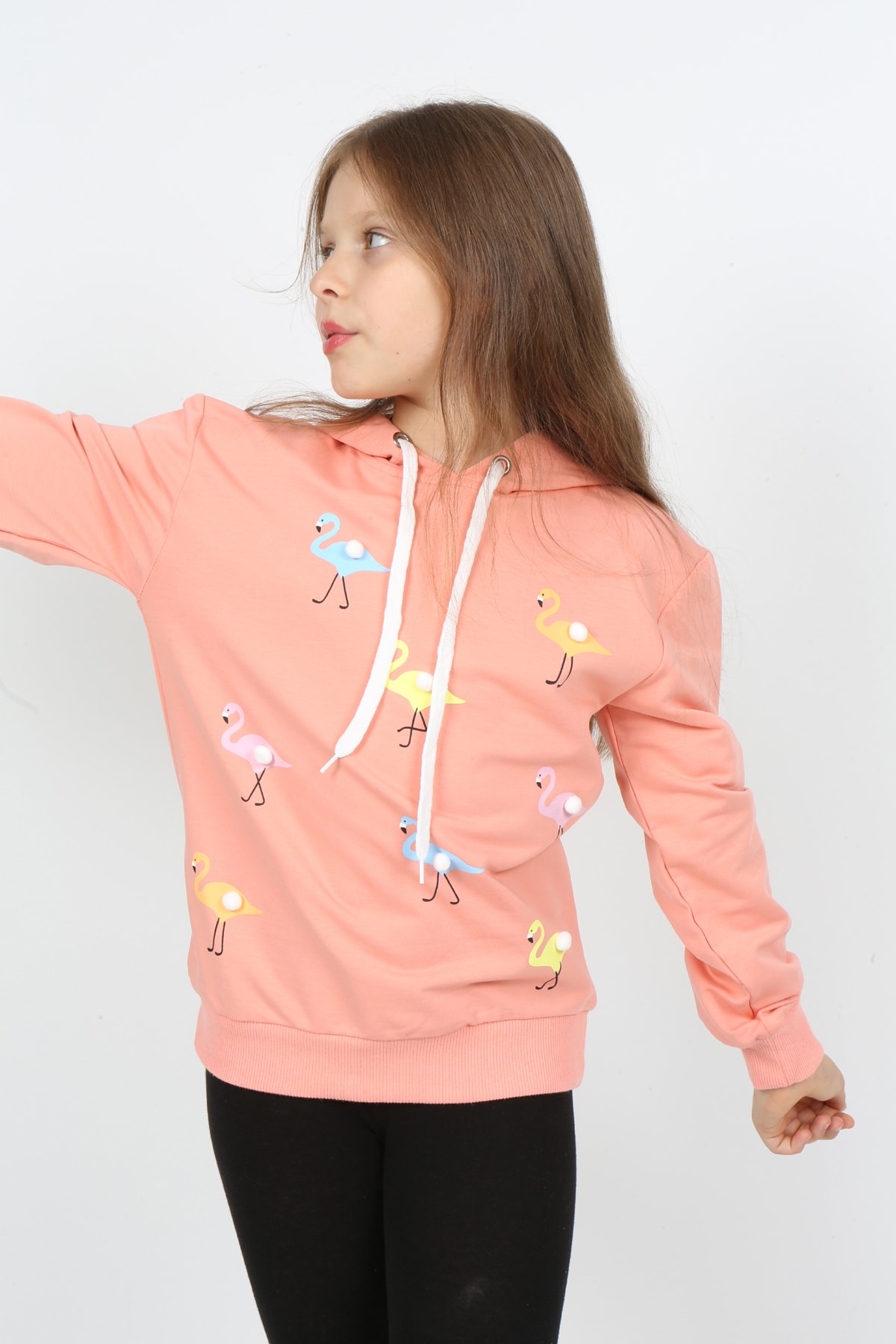 I&k Şımarık Kids Kız Çocuk Kapüşonlu Flamingo Baskılı Sweatshirt