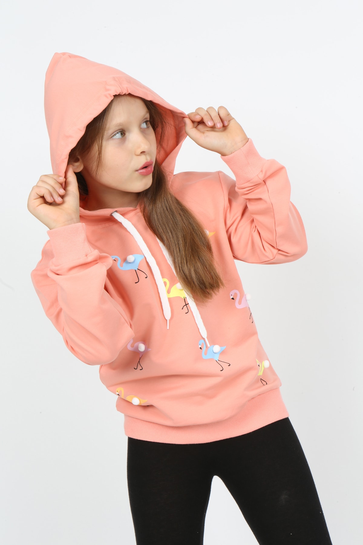 I&k Şımarık Kids Kız Çocuk Kapüşonlu Flamingo Baskılı Sweatshirt
