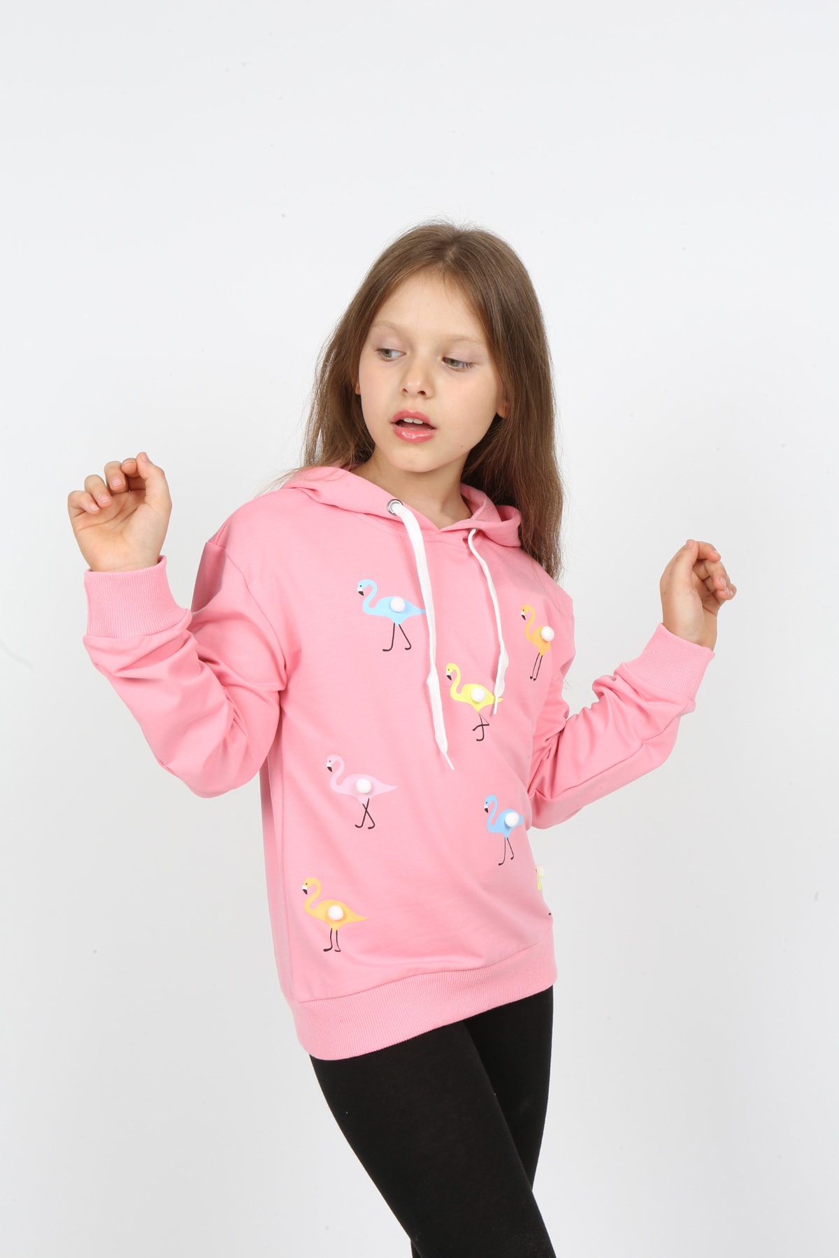 I&k Şımarık Kids Kız Çocuk Kapüşonlu Flamingo Baskılı Sweatshirt