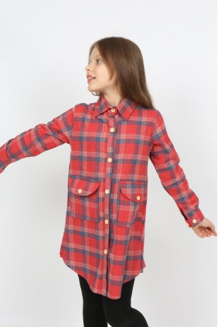 قميص حطاب مزدوج الجيب للفتيات