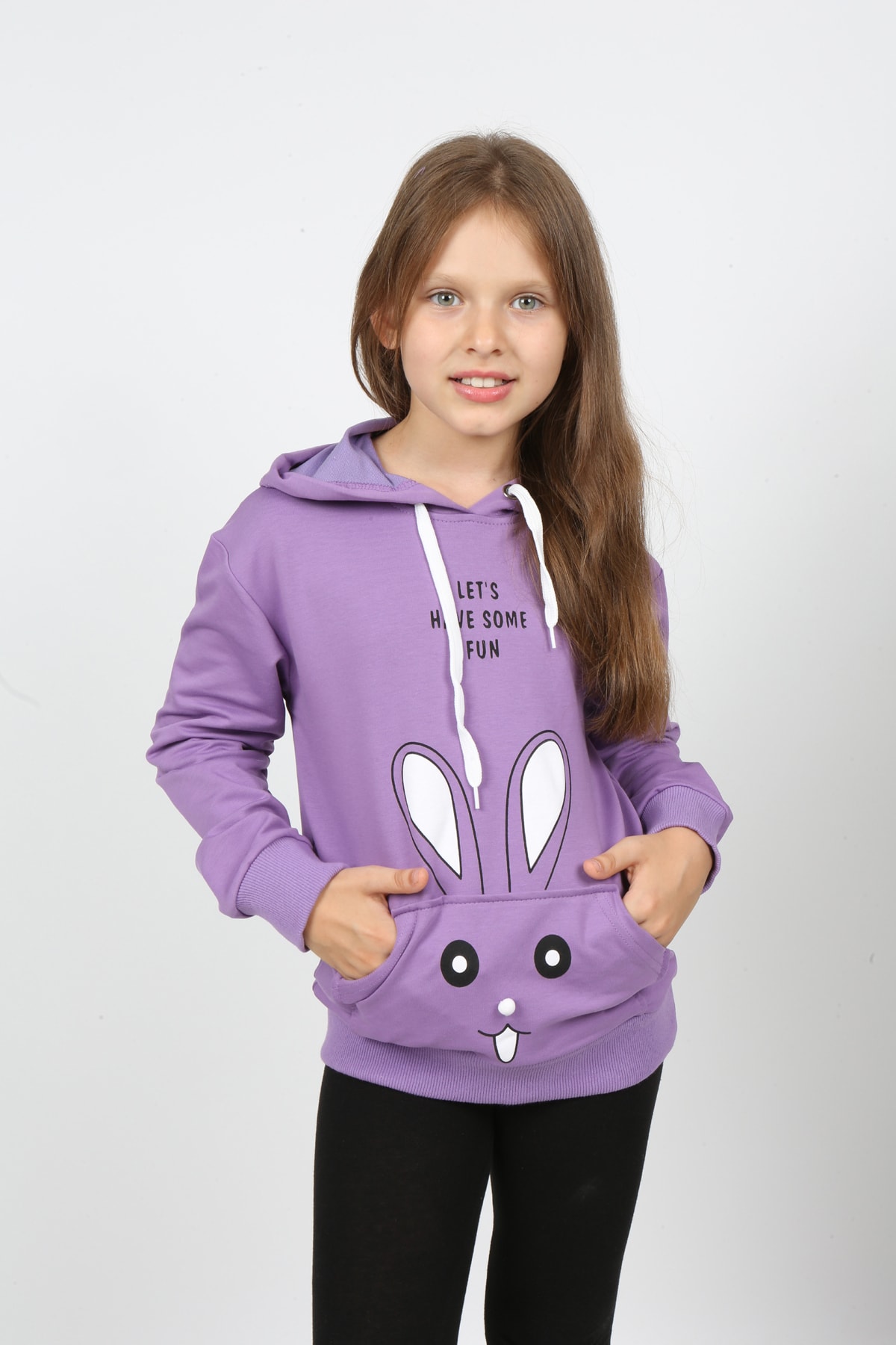 I&k Şımarık Kids Kız Çocuk Kapüşonlu Cepli Tavşan Baskılı Sweatshirt