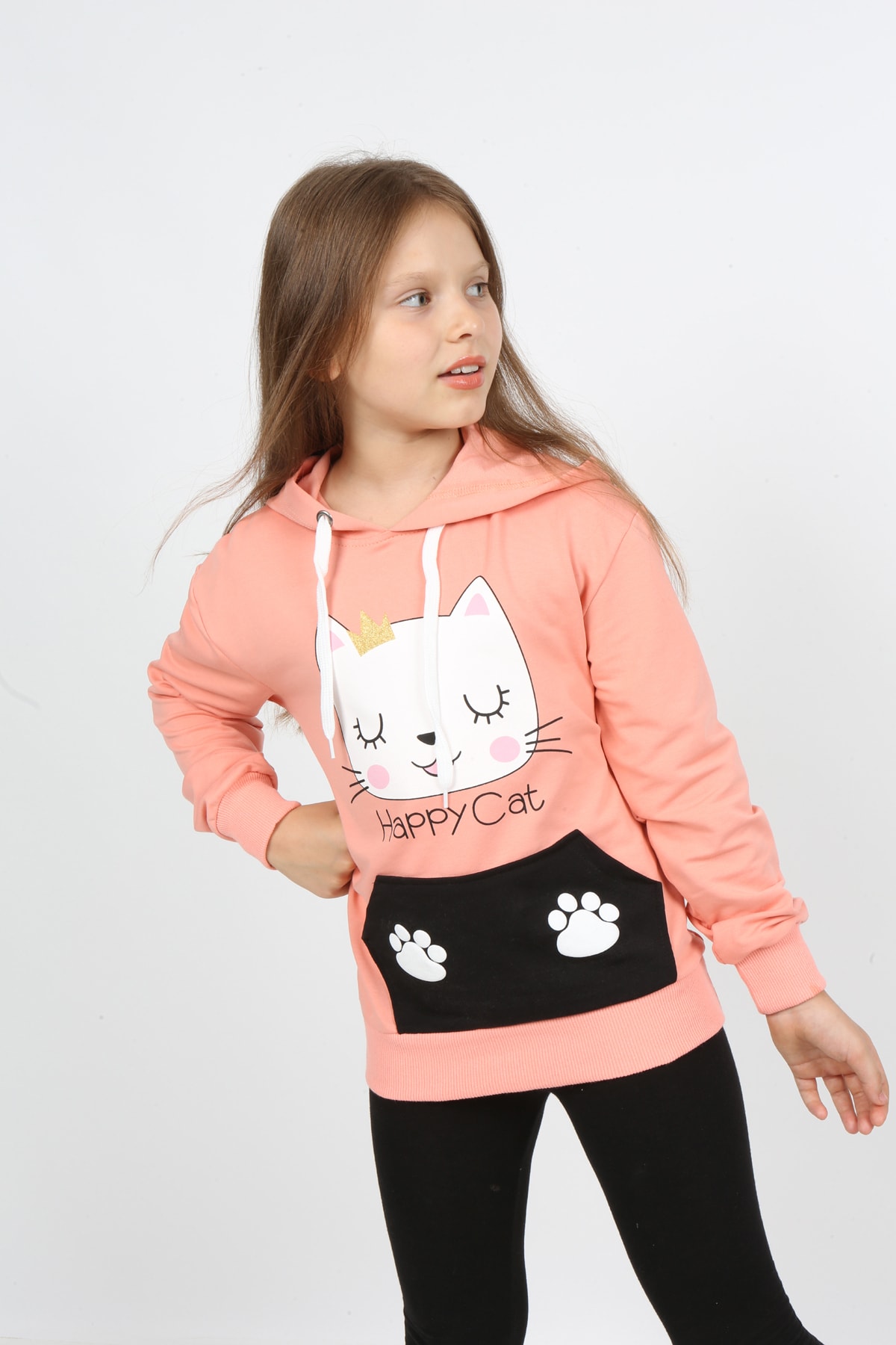 I&k Şımarık Kids سويت شيرت مطبوع بجيب مقنع للفتيات