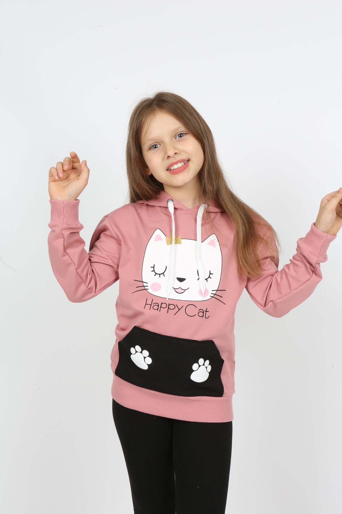 I&k Şımarık Kids سويت شيرت مطبوع بجيب مقنع للفتيات
