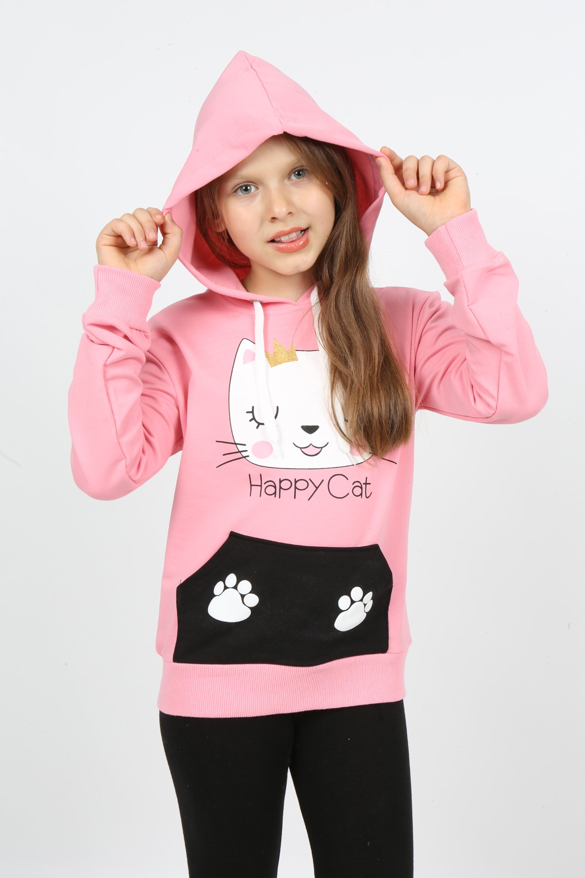 I&k Şımarık Kids سويت شيرت مطبوع بجيب مقنع للفتيات