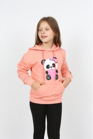 سويت شيرت مطبوع عليه دب تيدي بجيب للفتيات من I&k Şımarık Kids