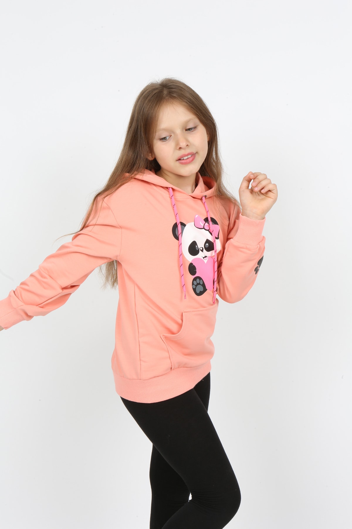 سويت شيرت مطبوع عليه دب تيدي بجيب للفتيات من I&k Şımarık Kids