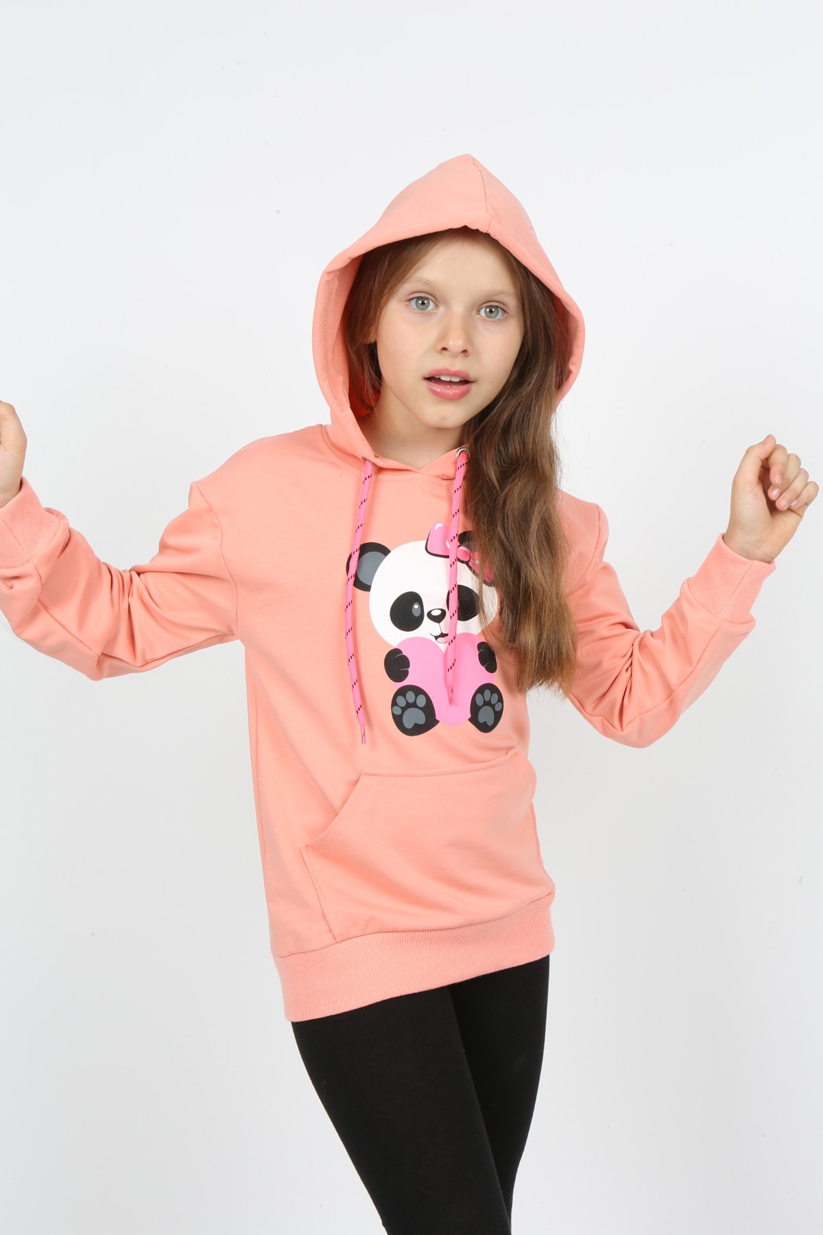 سويت شيرت مطبوع عليه دب تيدي بجيب للفتيات من I&k Şımarık Kids
