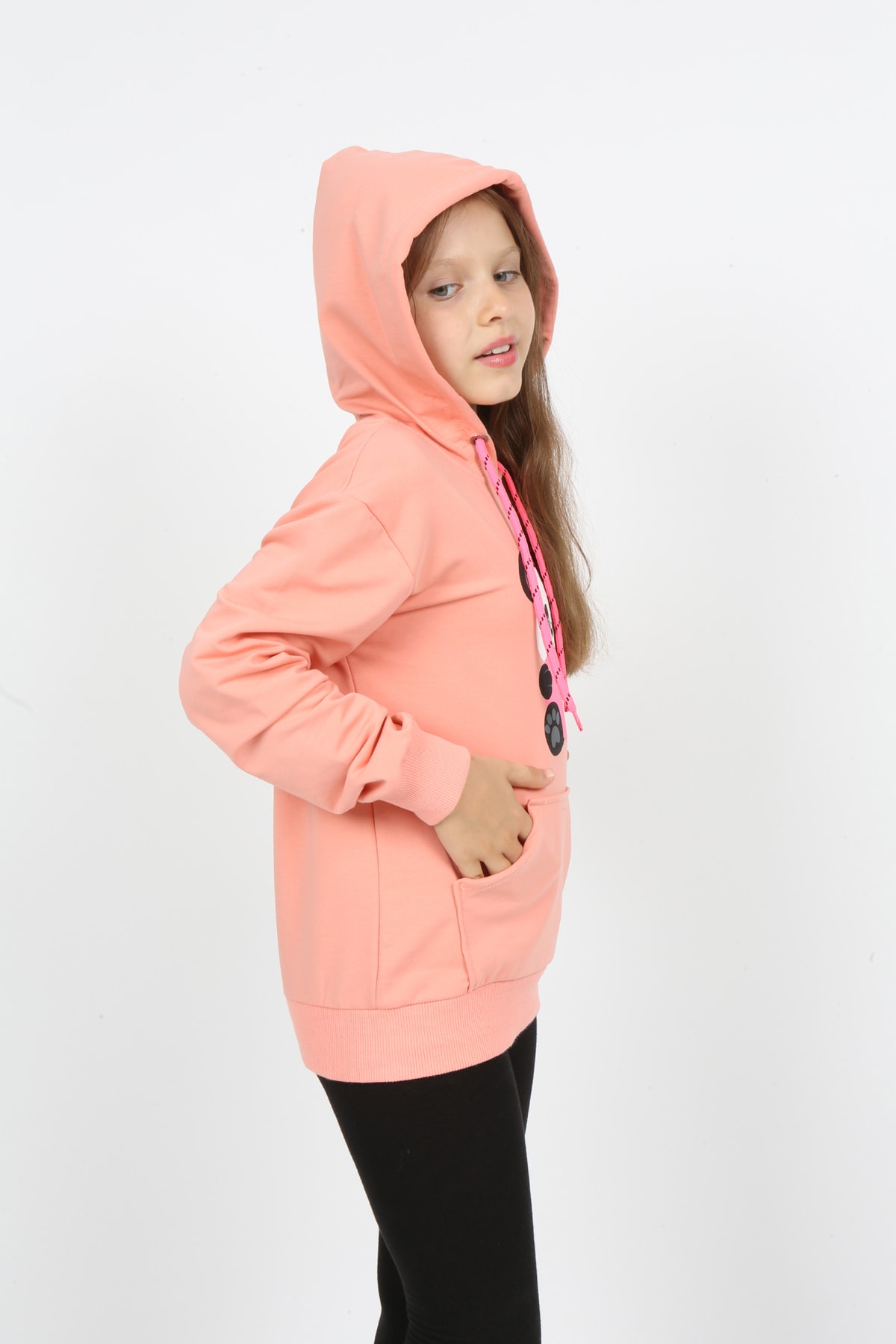 سويت شيرت مطبوع عليه دب تيدي بجيب للفتيات من I&k Şımarık Kids