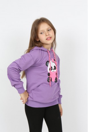 سويت شيرت مطبوع عليه دب تيدي بجيب للفتيات من I&k Şımarık Kids