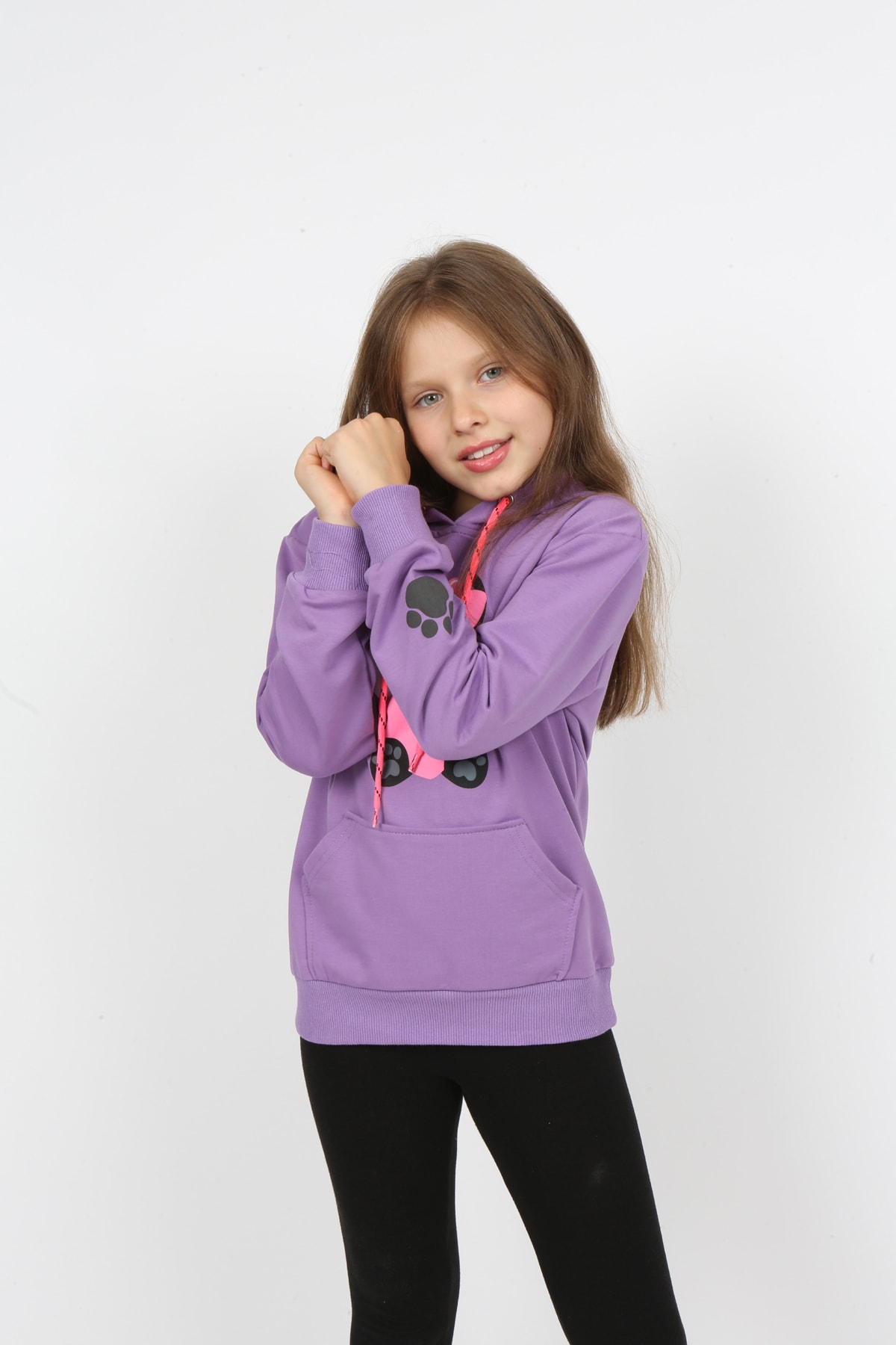 سويت شيرت مطبوع عليه دب تيدي بجيب للفتيات من I&k Şımarık Kids