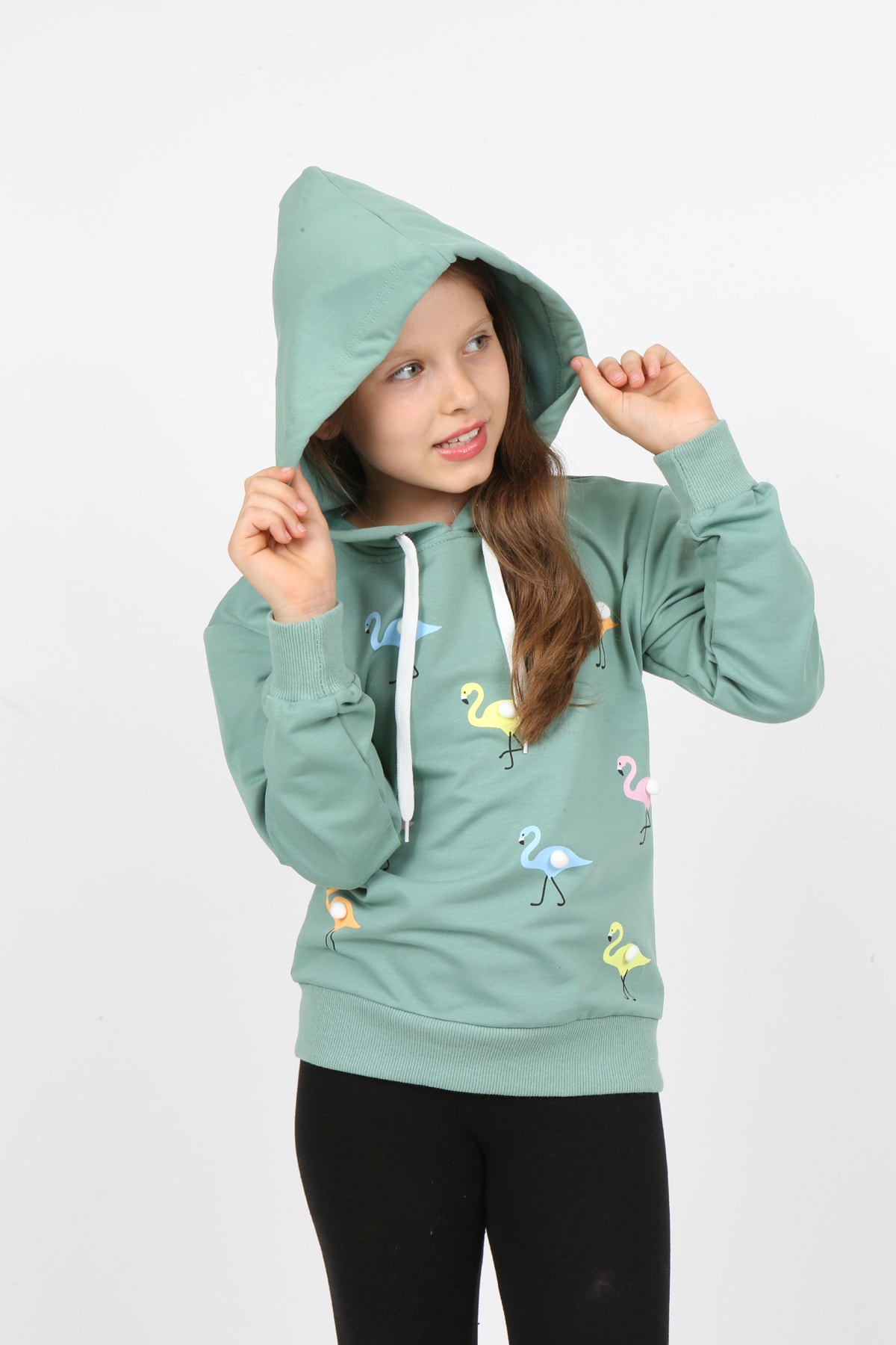 I&k Şımarık Kids Kız Çocuk Kapüşonlu Flamingo Baskılı Sweatshirt