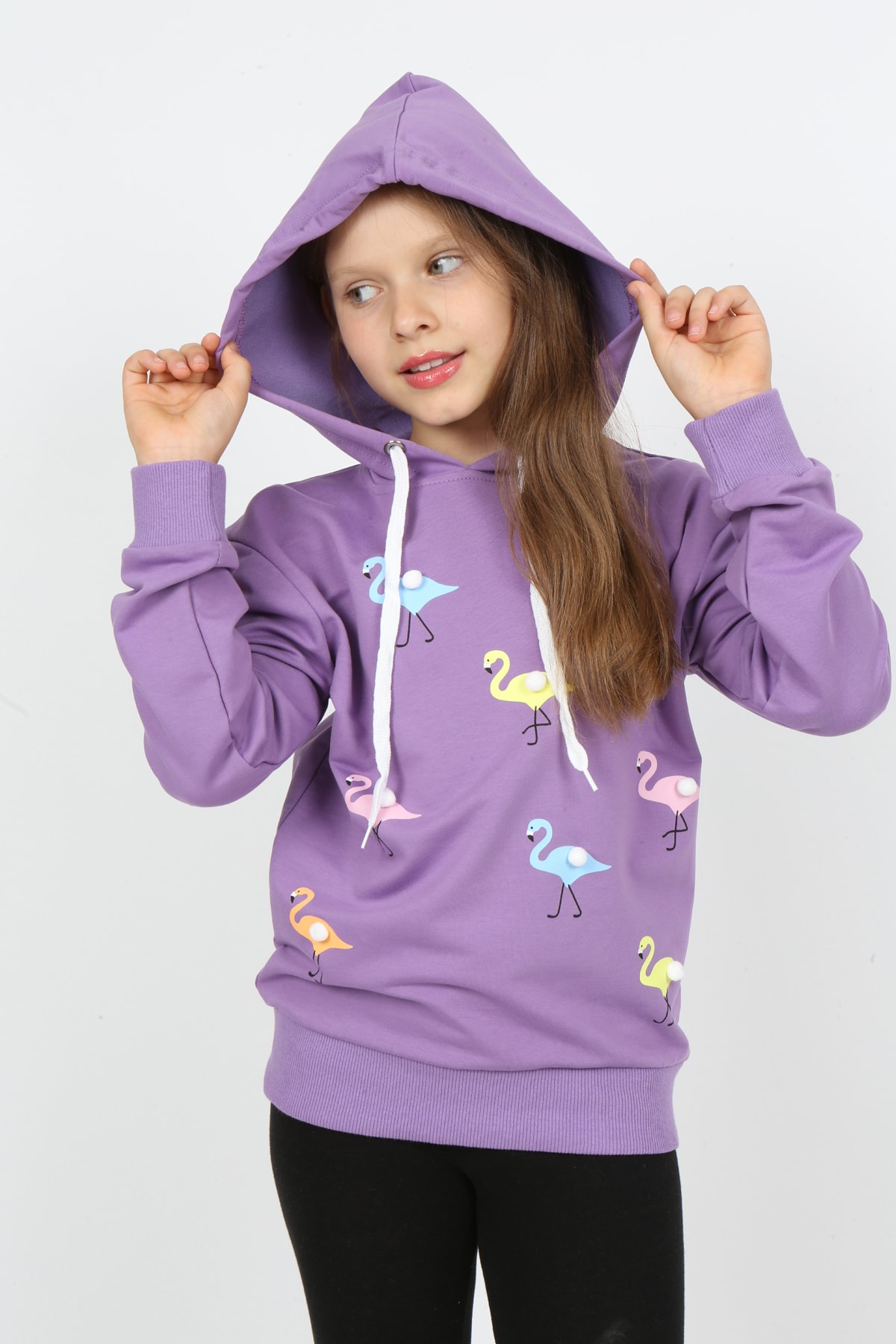 I&k Şımarık Kids Kız Çocuk Kapüşonlu Flamingo Baskılı Sweatshirt