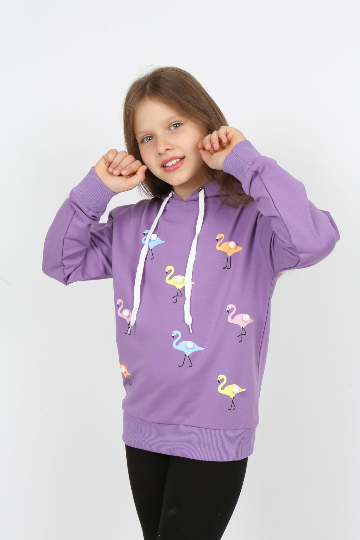 I&k Şımarık Kids Kız Çocuk Kapüşonlu Flamingo Baskılı Sweatshirt