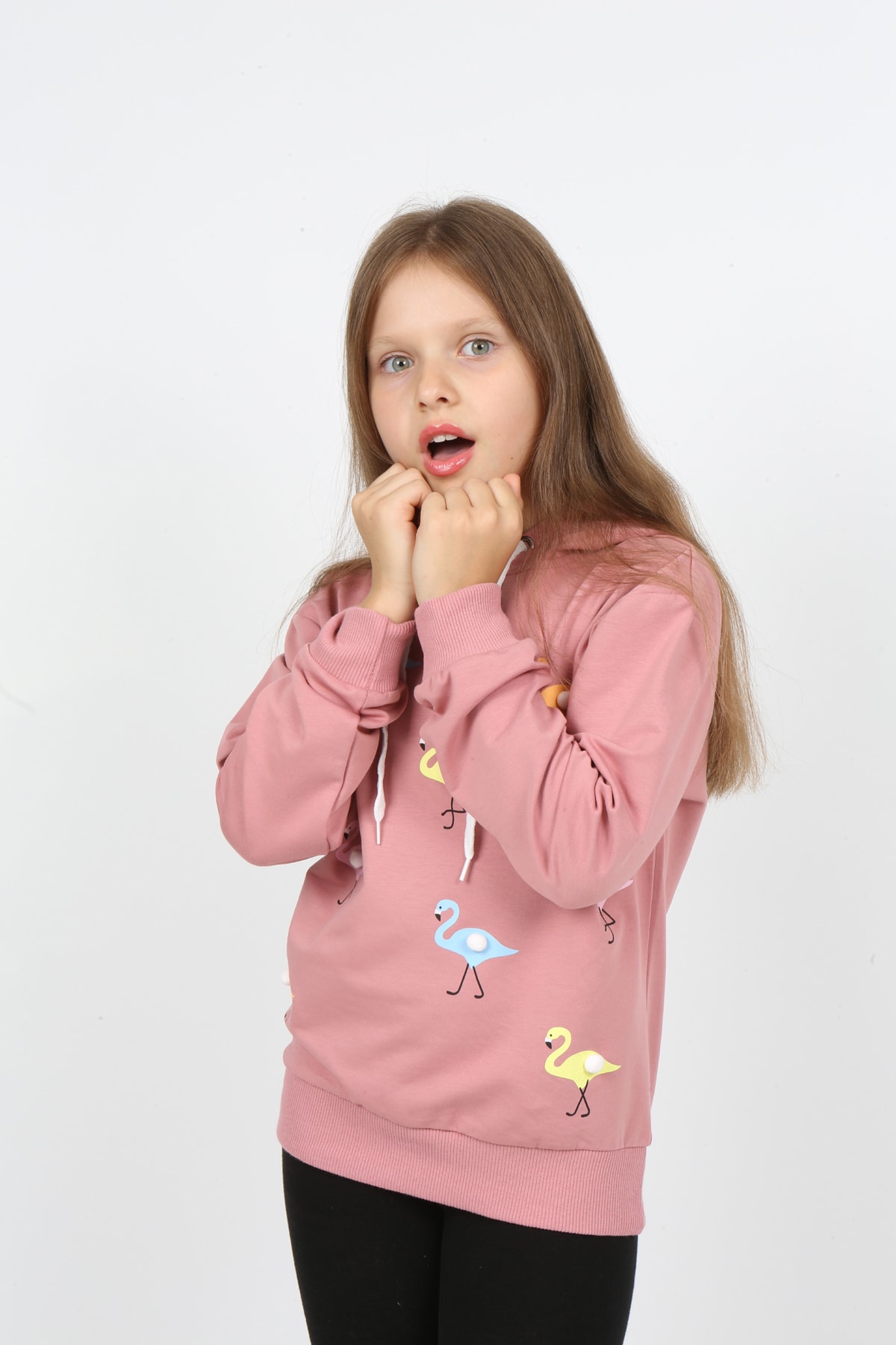 I&k Şımarık Kids Kız Çocuk Kapüşonlu Flamingo Baskılı Sweatshirt