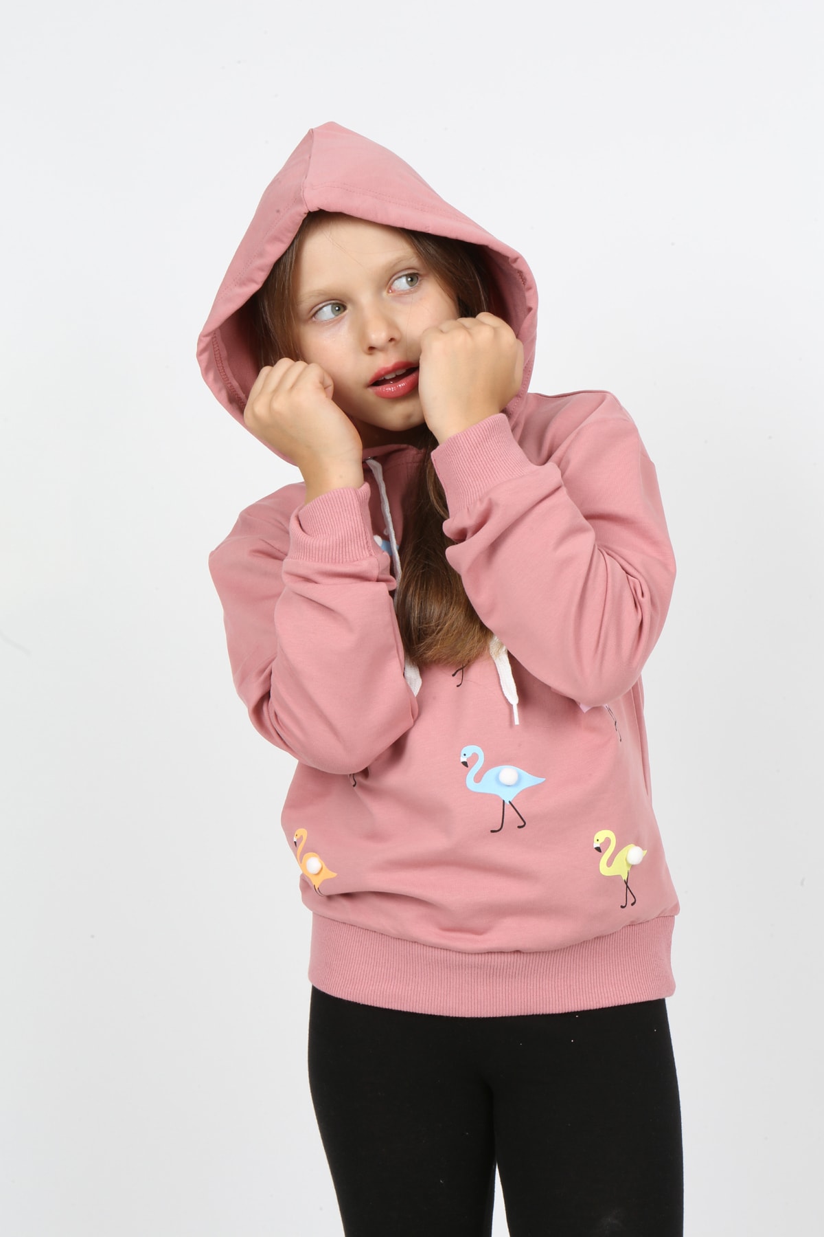 I&k Şımarık Kids Kız Çocuk Kapüşonlu Flamingo Baskılı Sweatshirt