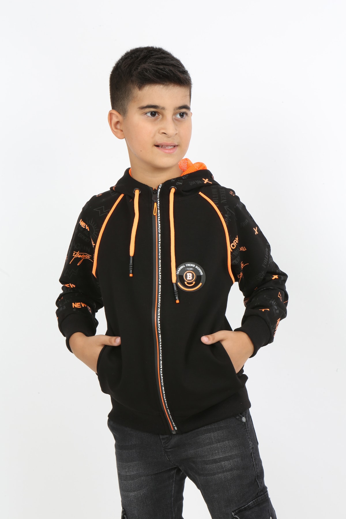 Erkek Çocuk Fermuarlı Kapüşonlu Cepli Sweatshirt