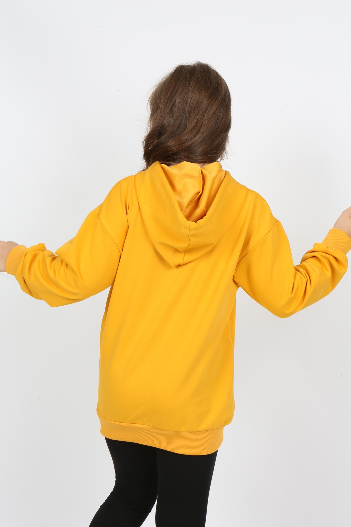 Kız Çocuk Baskılı Kapüşonlu Cepli Sweatshirt