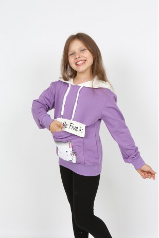 I&k Şımarık Kids سويت شيرت مطبوع بجيب مقنع للفتيات