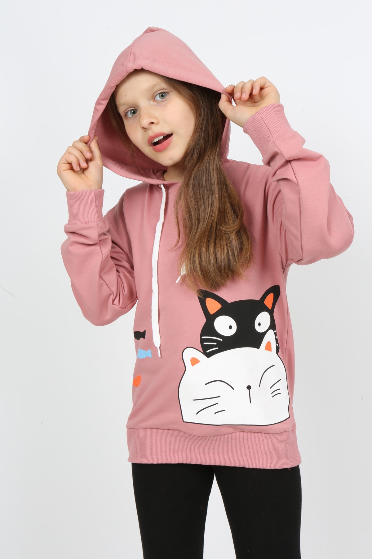 Kız Çocuk Kapüşonlu Baskılı Sweatshirt