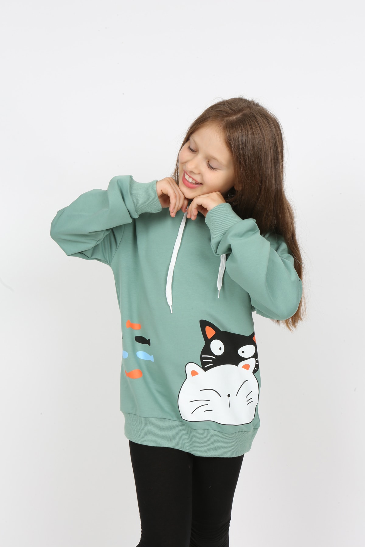 سويت شيرت بغطاء رأس مطبوع للفتيات من I&k Şımarık Kids