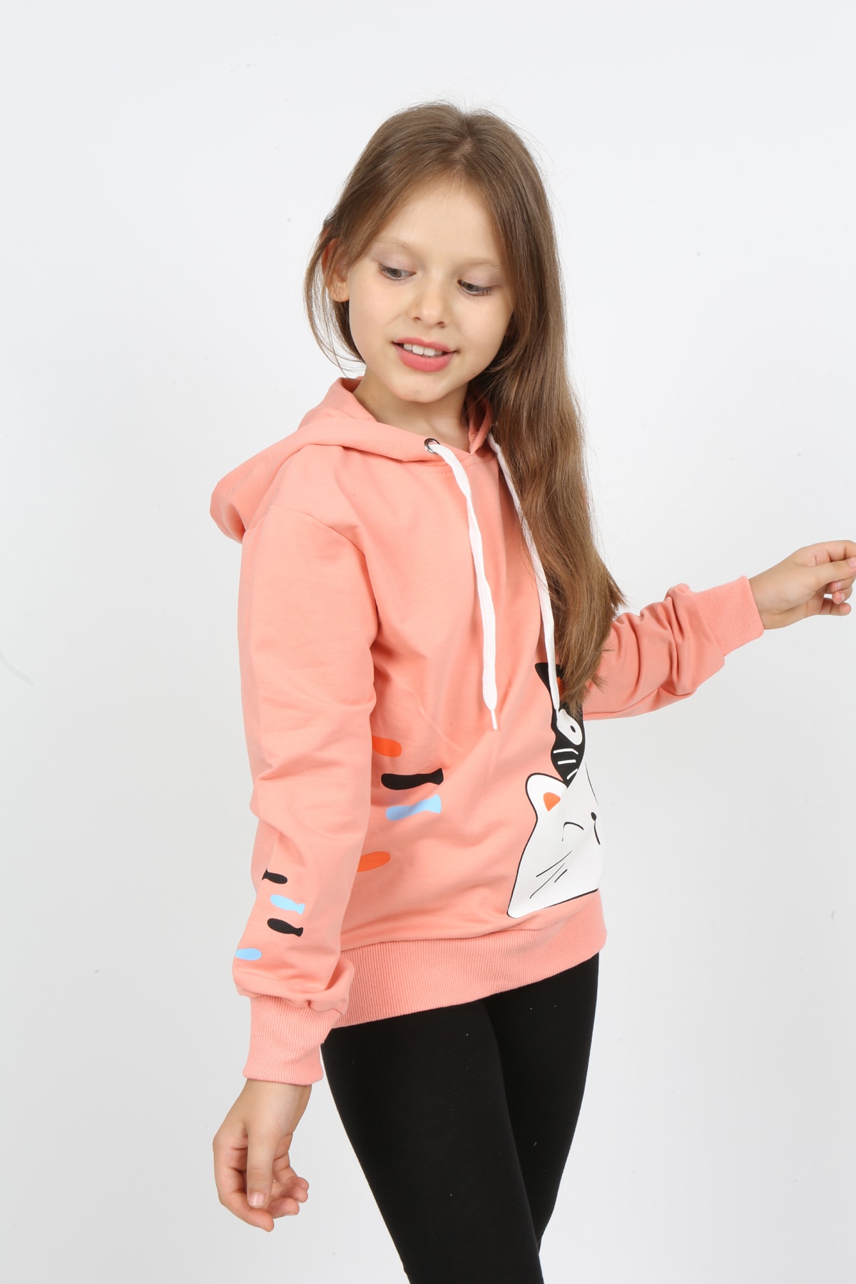 Kız Çocuk Kapüşonlu Baskılı Sweatshirt