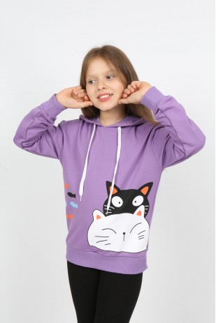 سويت شيرت بغطاء رأس مطبوع للفتيات من I&k Şımarık Kids