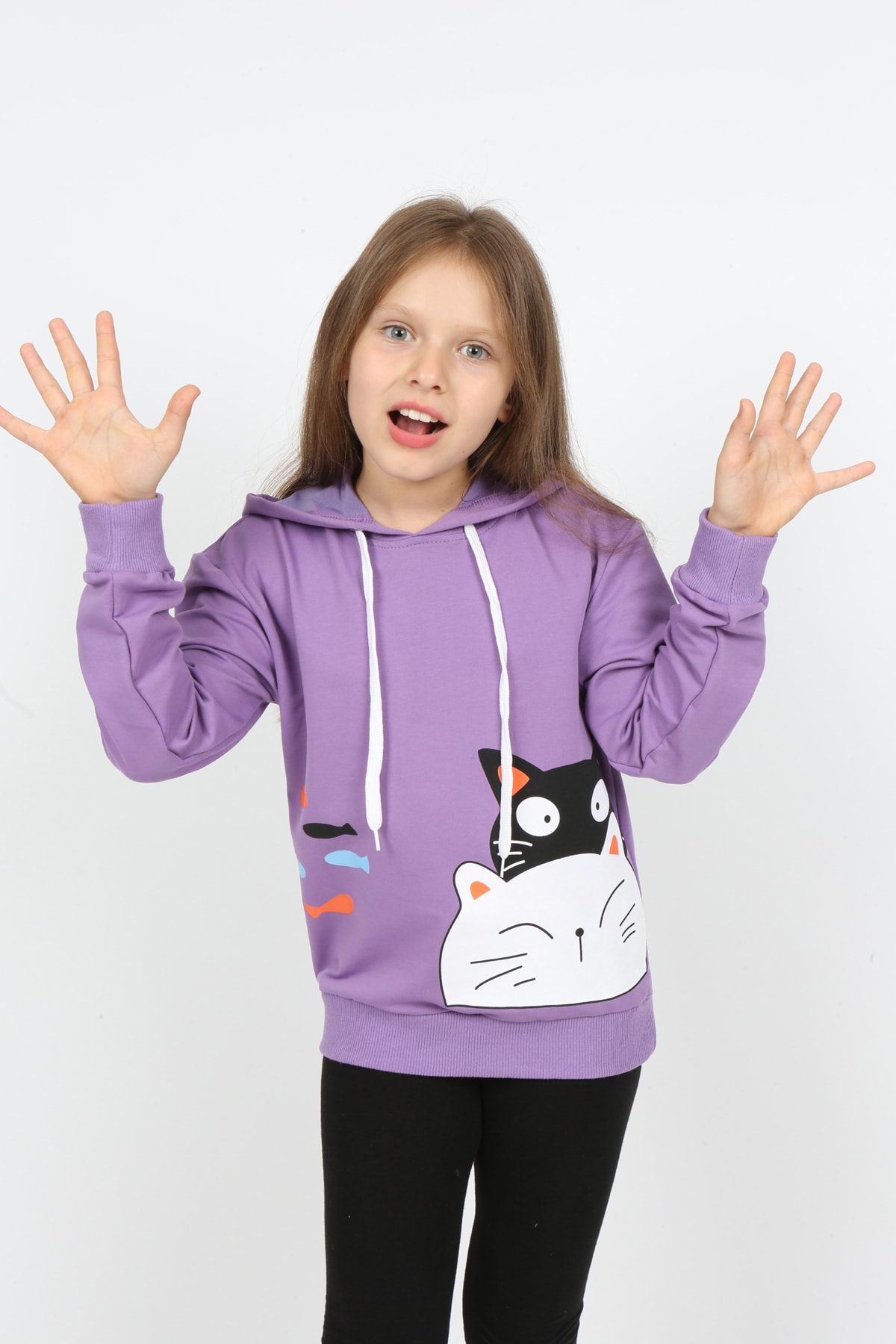 سويت شيرت بغطاء رأس مطبوع للفتيات من I&k Şımarık Kids
