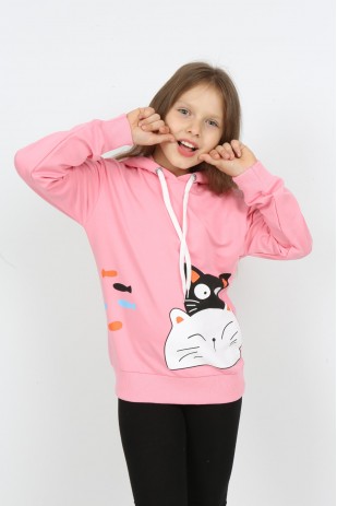 سويت شيرت بغطاء رأس مطبوع للفتيات من I&k Şımarık Kids