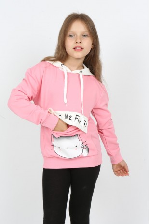 I&k Şımarık Kids سويت شيرت مطبوع بجيب مقنع للفتيات