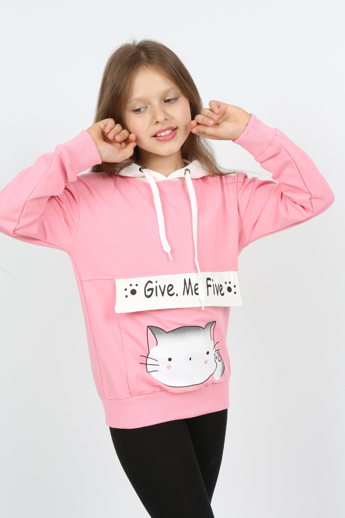 I&k Şımarık Kids سويت شيرت مطبوع بجيب مقنع للفتيات