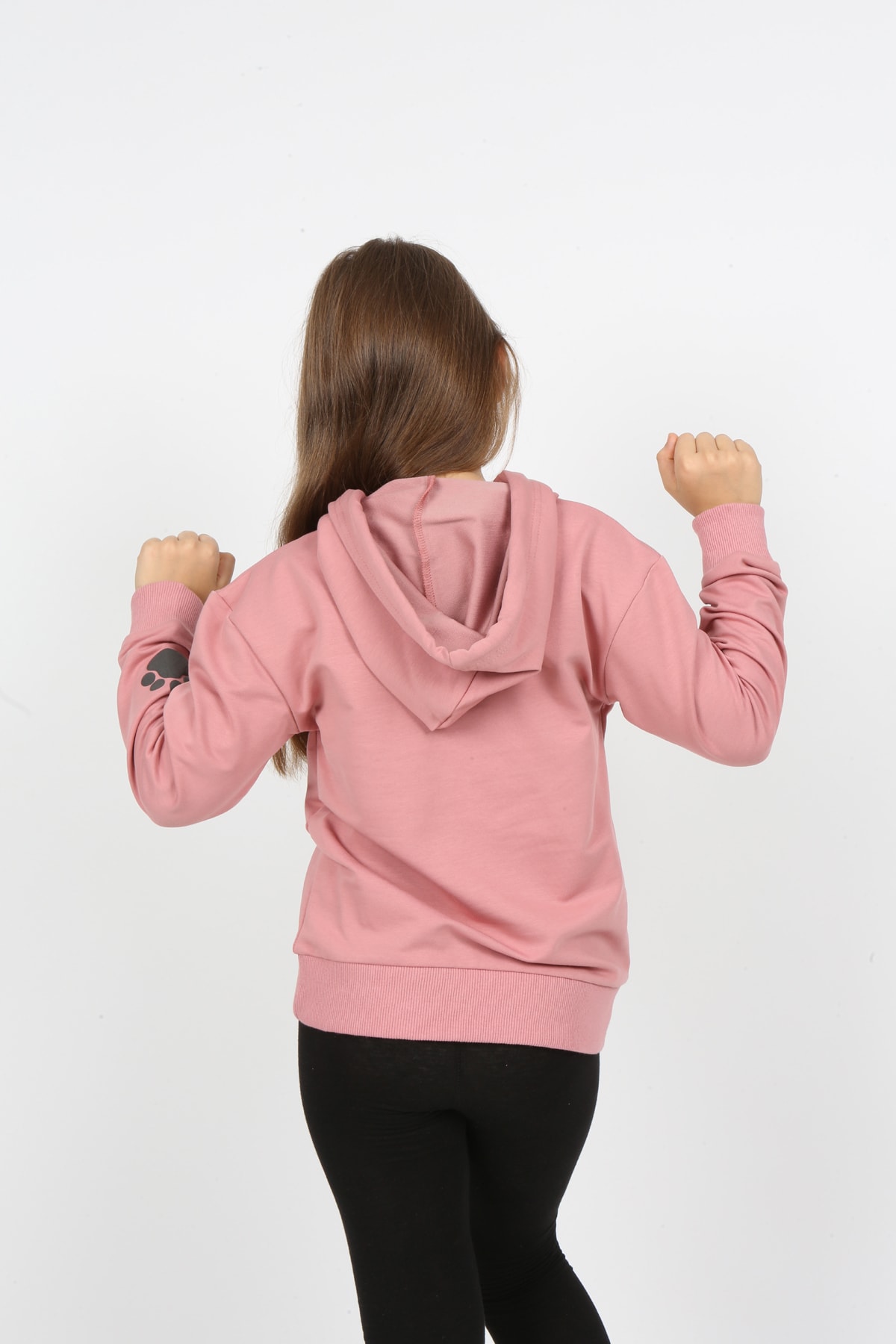 Kız Çocuk Kapüşonlu Cepli Ayıcık Baskılı Sweatshirt