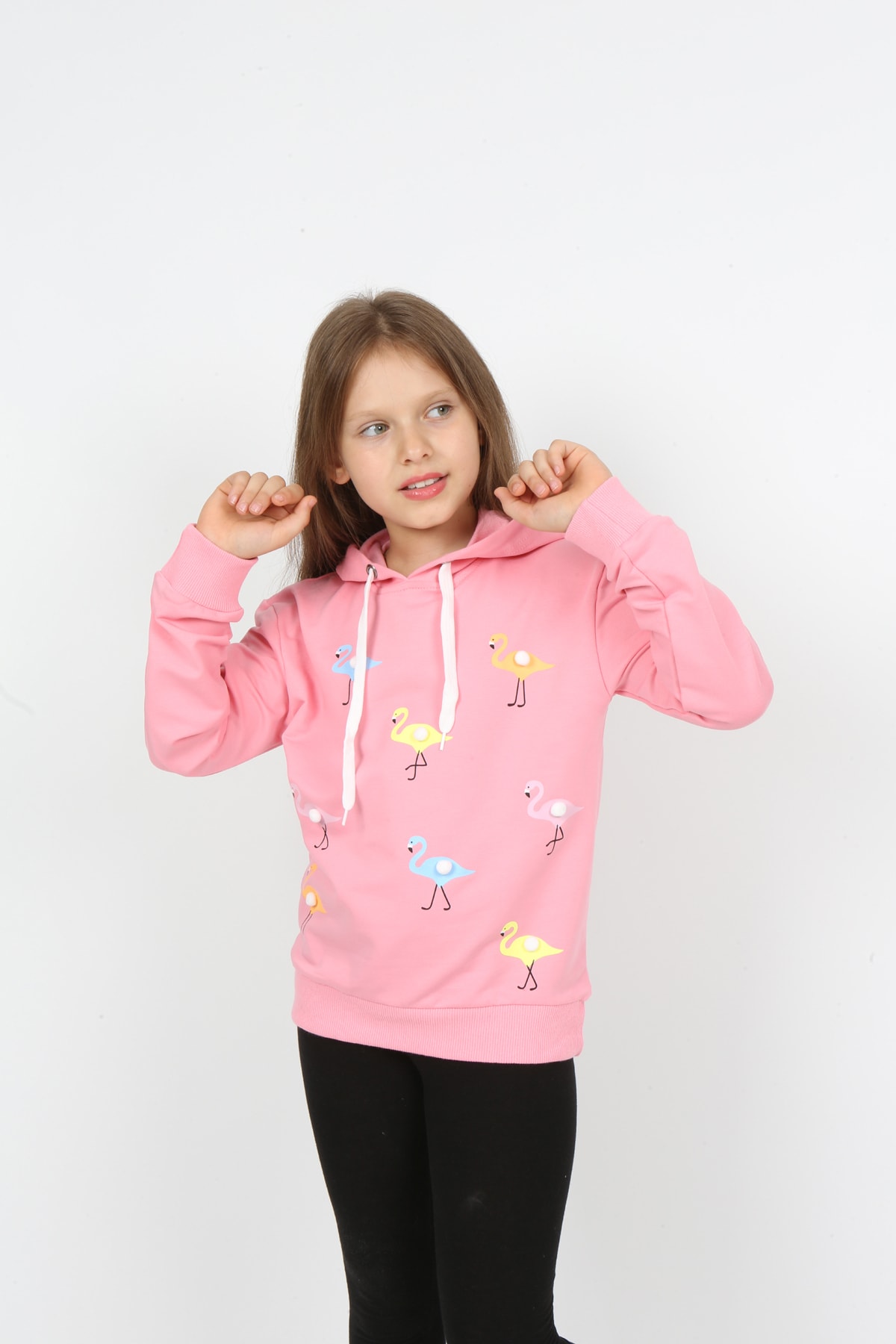 I&k Şımarık Kids Kız Çocuk Kapüşonlu Flamingo Baskılı Sweatshirt