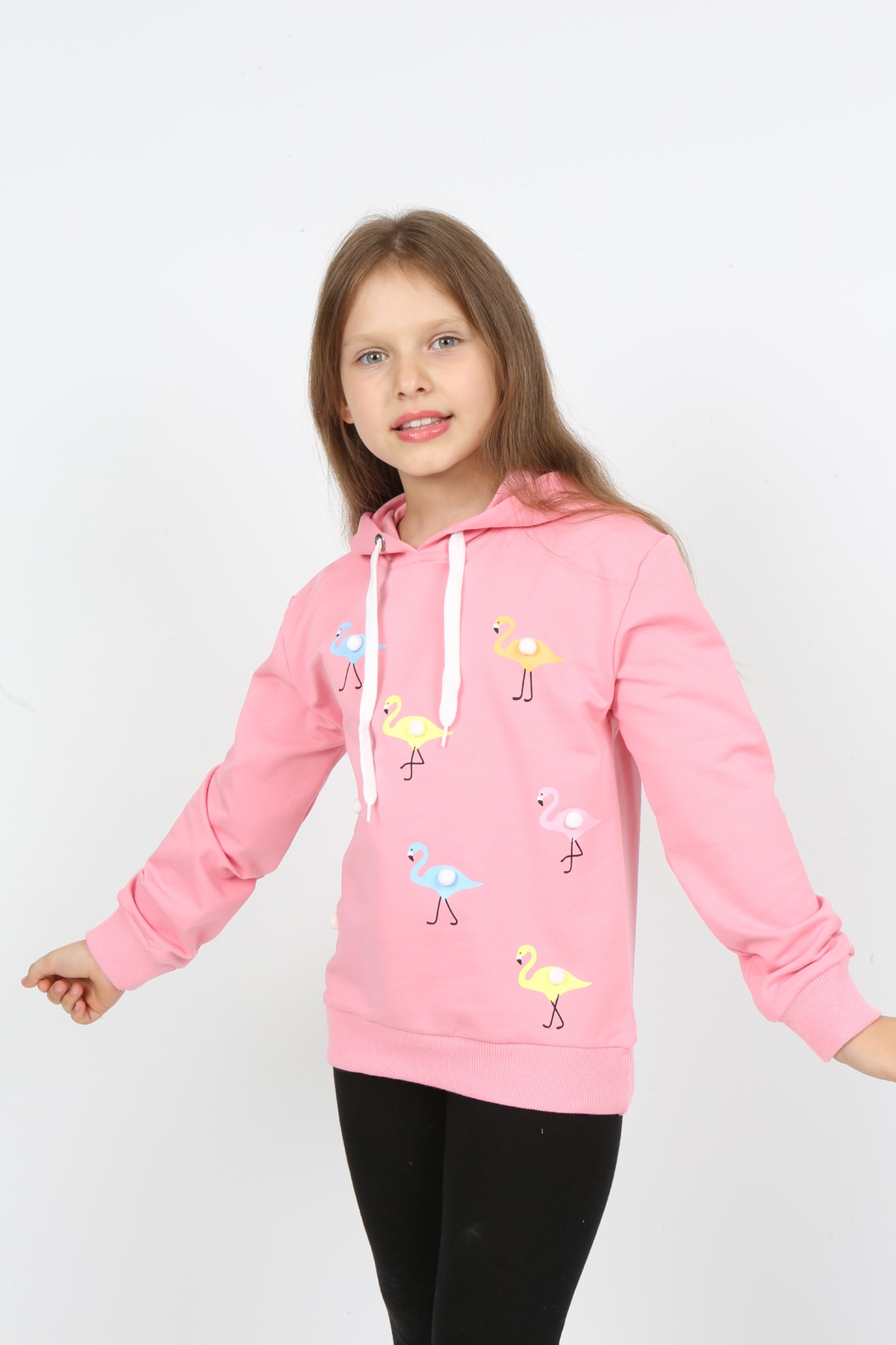 I&k Spoiled Kids Girls Hooded Flamingo Printed Sweatshirt