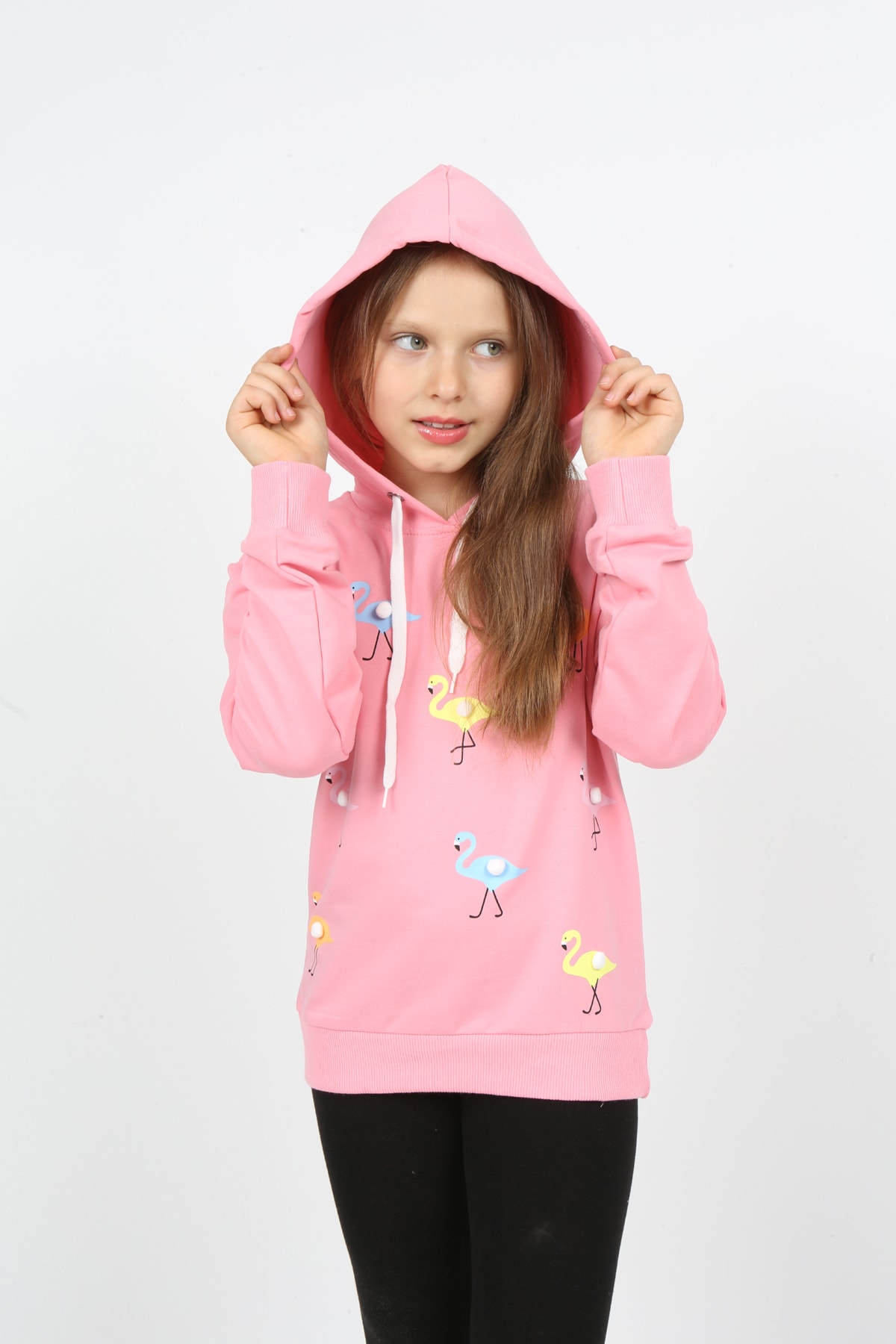 I&k Spoiled Kids Girls Hooded Flamingo Printed Sweatshirt