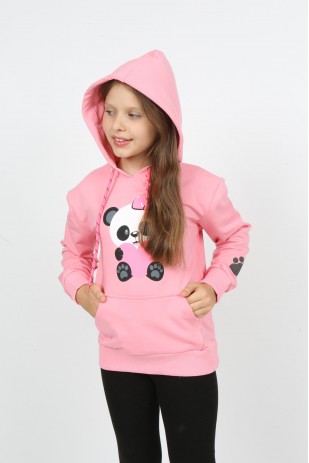 سويت شيرت مطبوع عليه دب تيدي بجيب للفتيات من I&k Şımarık Kids