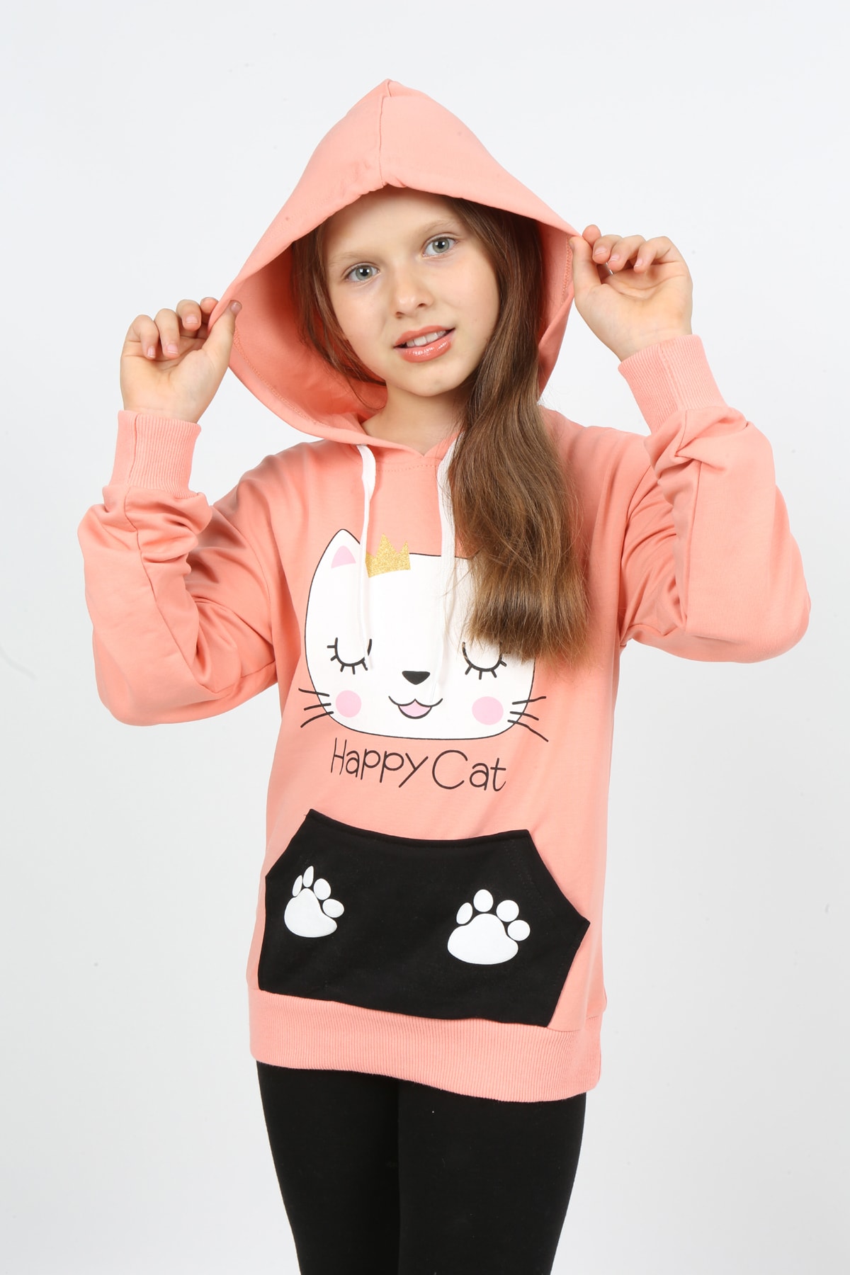 I&k Şımarık Kids سويت شيرت مطبوع بجيب مقنع للفتيات