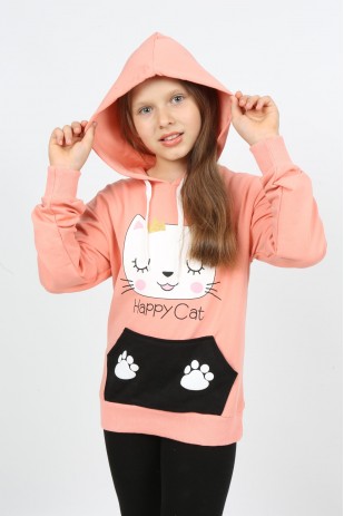 I&k Şımarık Kids سويت شيرت مطبوع بجيب مقنع للفتيات