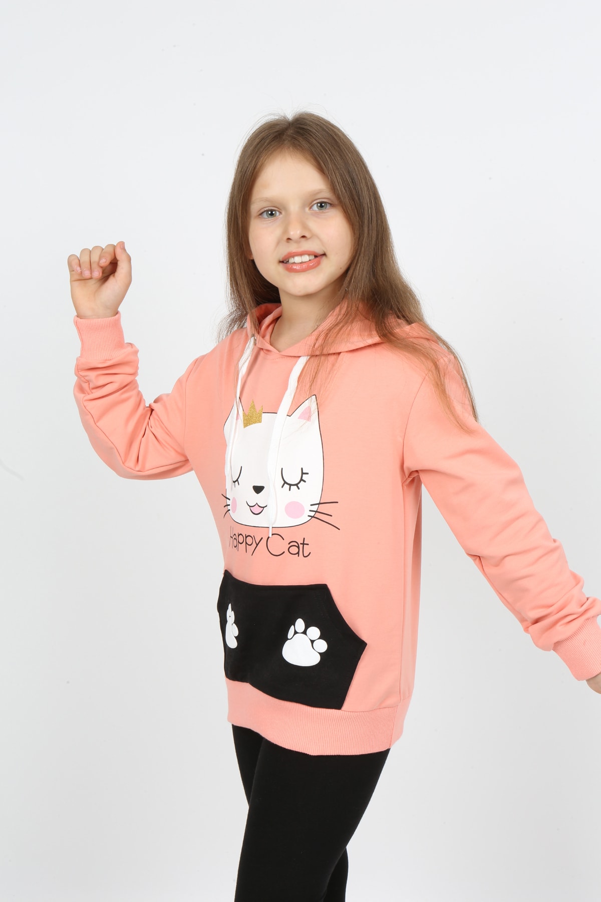 I&k Şımarık Kids سويت شيرت مطبوع بجيب مقنع للفتيات