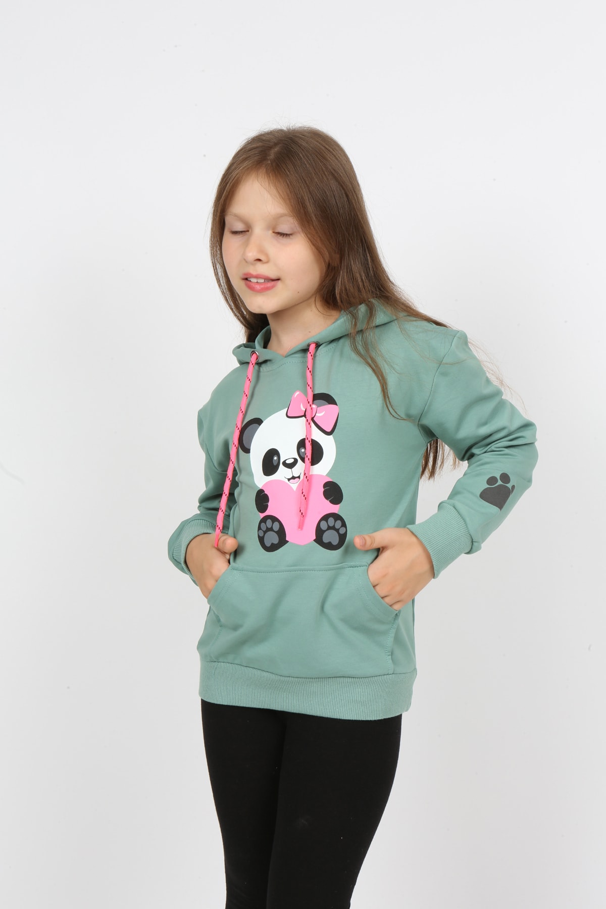 سويت شيرت مطبوع عليه دب تيدي بجيب للفتيات من I&k Şımarık Kids